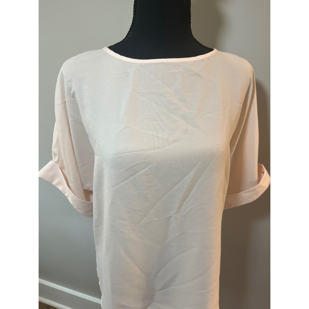 ASOS DESIGN Light Peach Pink Short Sleeve Cuffed Basic Blouse Top Size 10 Office